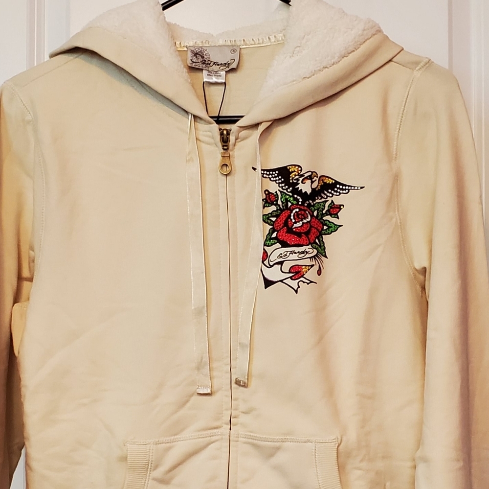 NWT Ed Hardy Jacket Hoodie Eagle Rose Anchor Embellishment Small